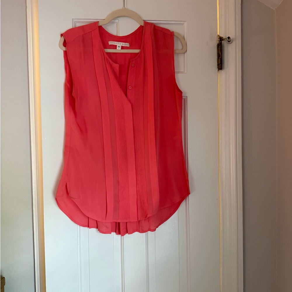 Pleated Coral Sleeveless Camisole by Veronica Beard